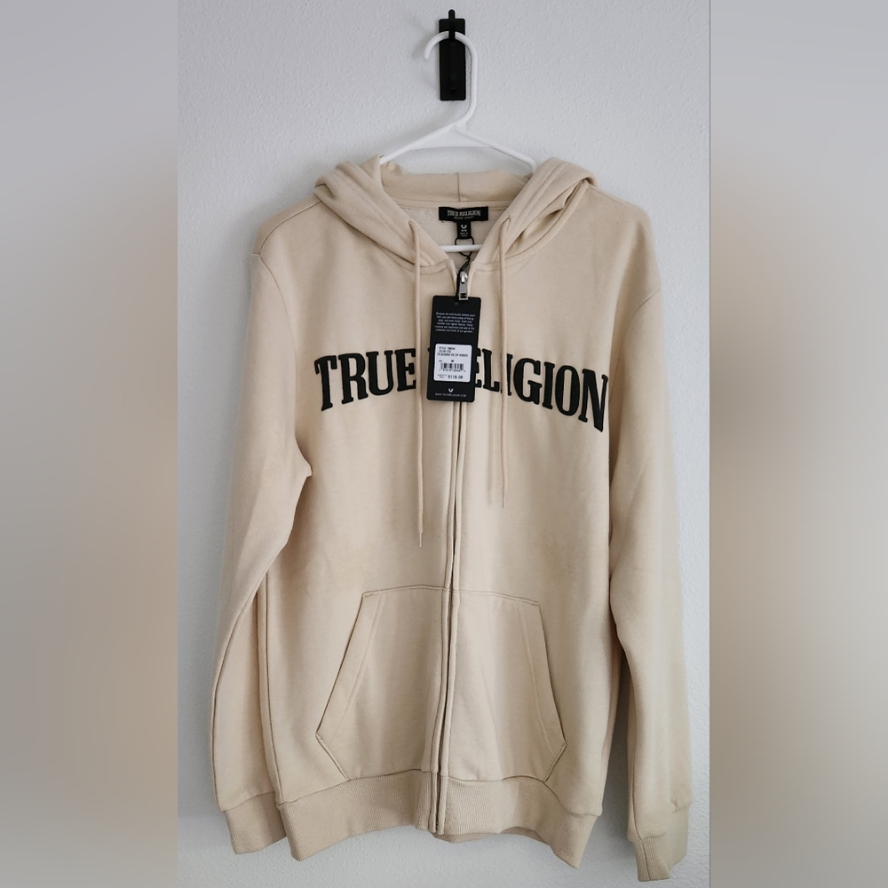 True Religion Beige Zip-Up Hoodie